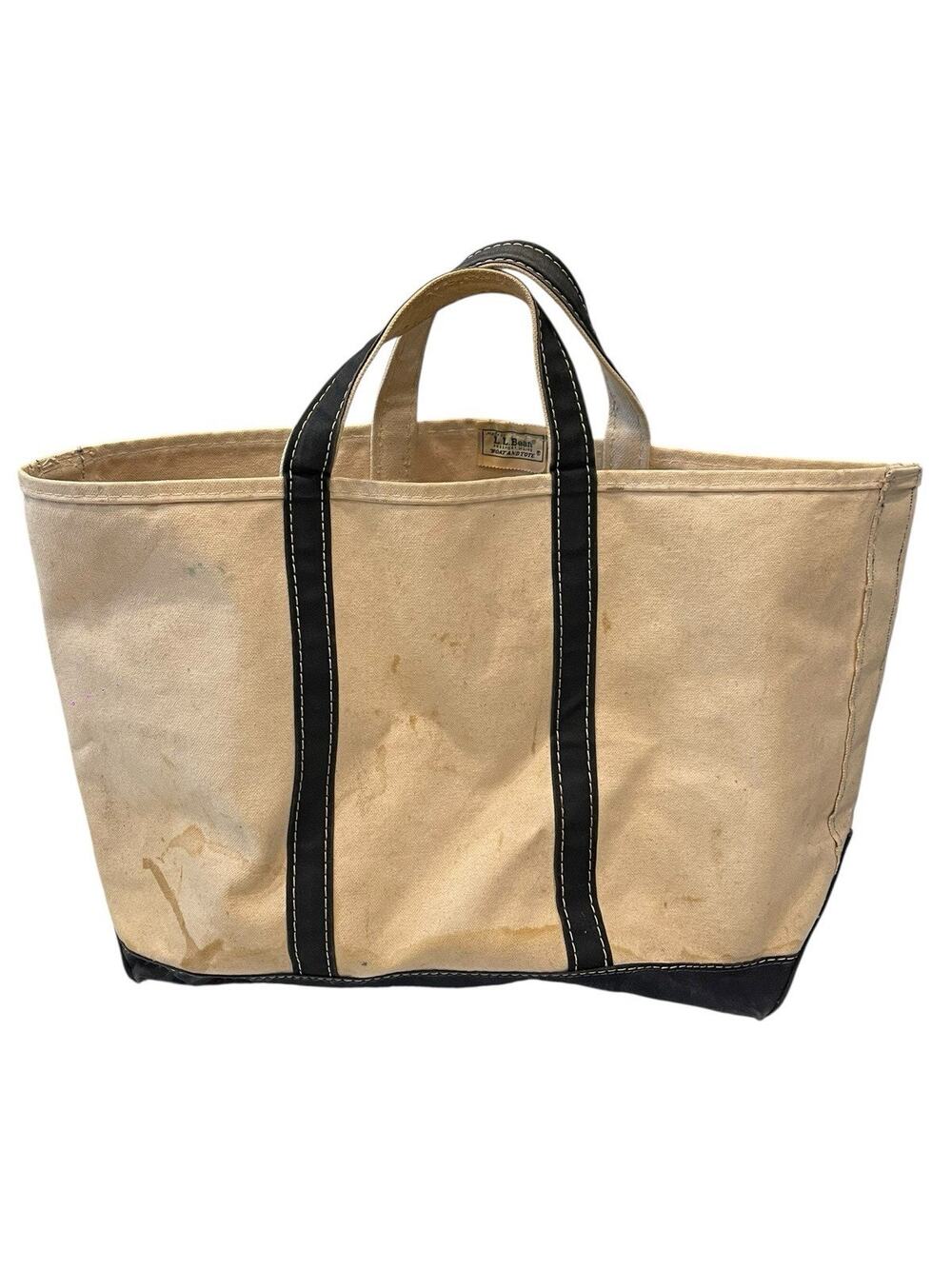 Vintage LL Bean Boat & Tote XL Canvas Bag Crinkle Tag, Blue Trim